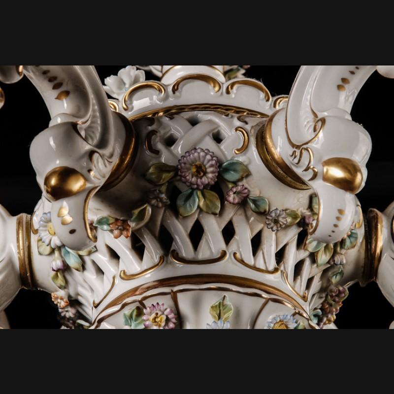 Old Glorious Porcelain Chandelier, German, Mid-20th Century For Sale 6