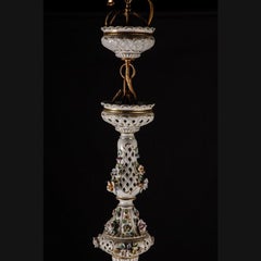 Old Glorious Porcelain Chandelier, German, Mid-20th Century
