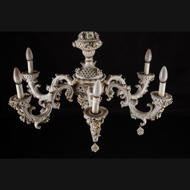 Old Glorious Porcelain Chandelier, German, Mid-20th Century In Good Condition For Sale In Berlin, DE