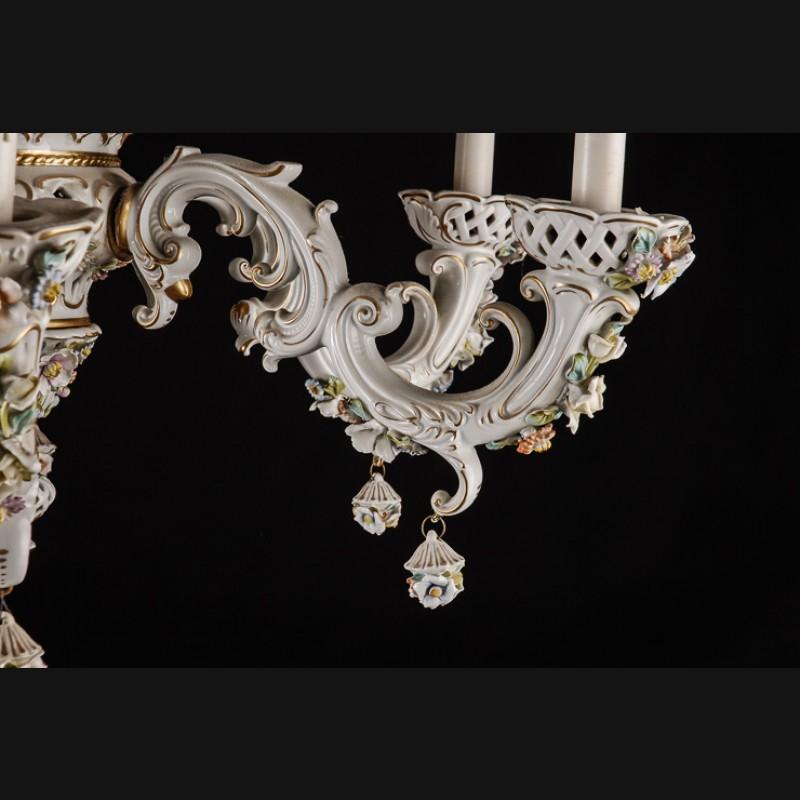 Old Glorious Porcelain Chandelier, German, Mid-20th Century For Sale 1