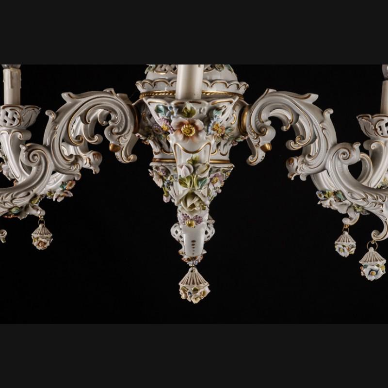 Old Glorious Porcelain Chandelier, German, Mid-20th Century For Sale 2
