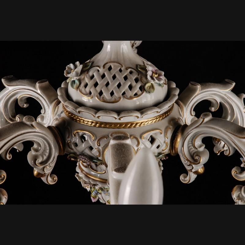 Old Glorious Porcelain Chandelier, German, Mid-20th Century For Sale 4