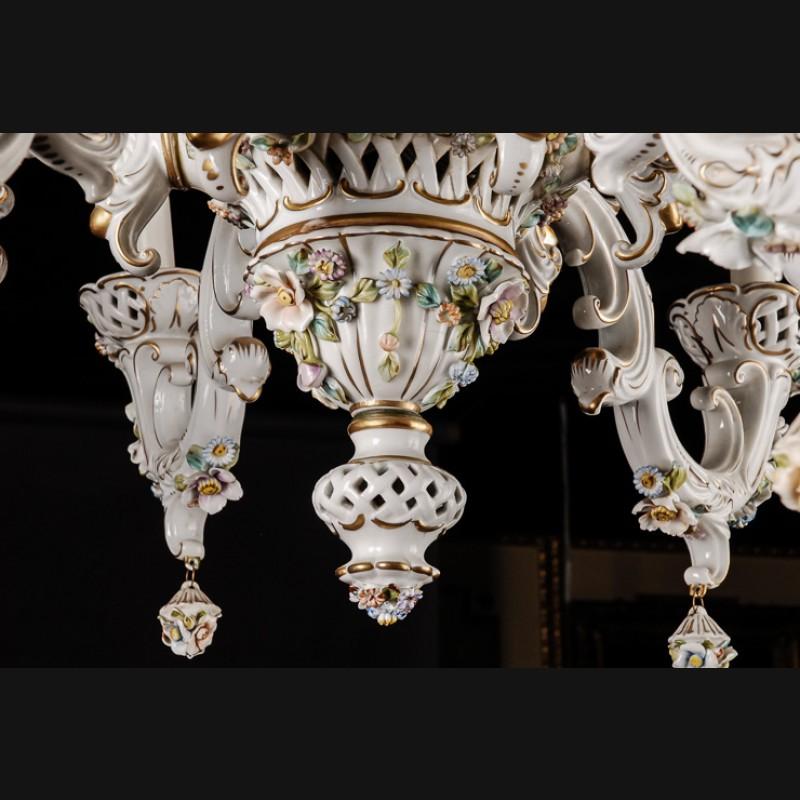 Old Glorious Porcelain Chandelier, German, Mid-20th Century For Sale 5