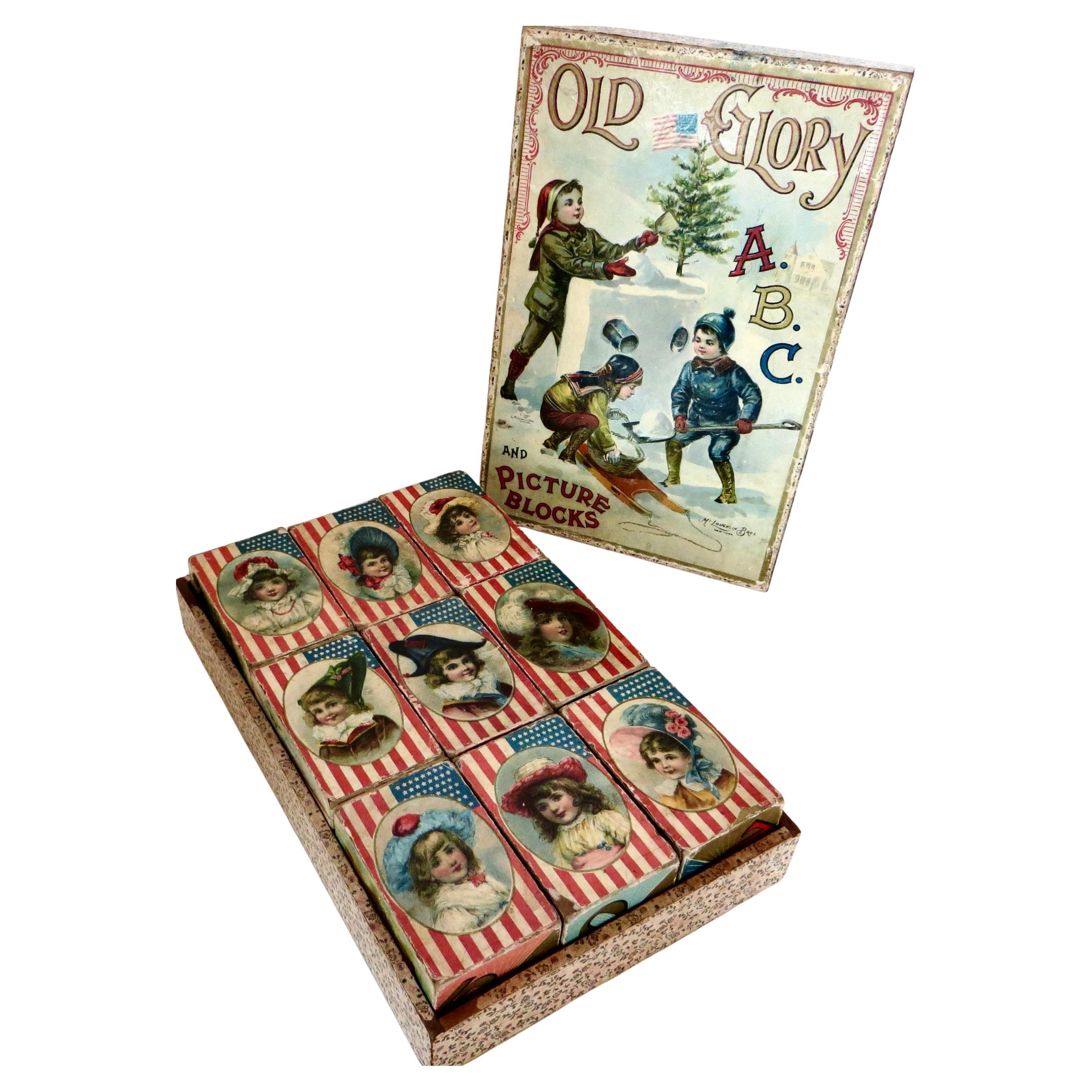 Blocs d
images pour jeux d
enfants "Old Glory" de McLoughlin Bros. New York. C.1901 en vente