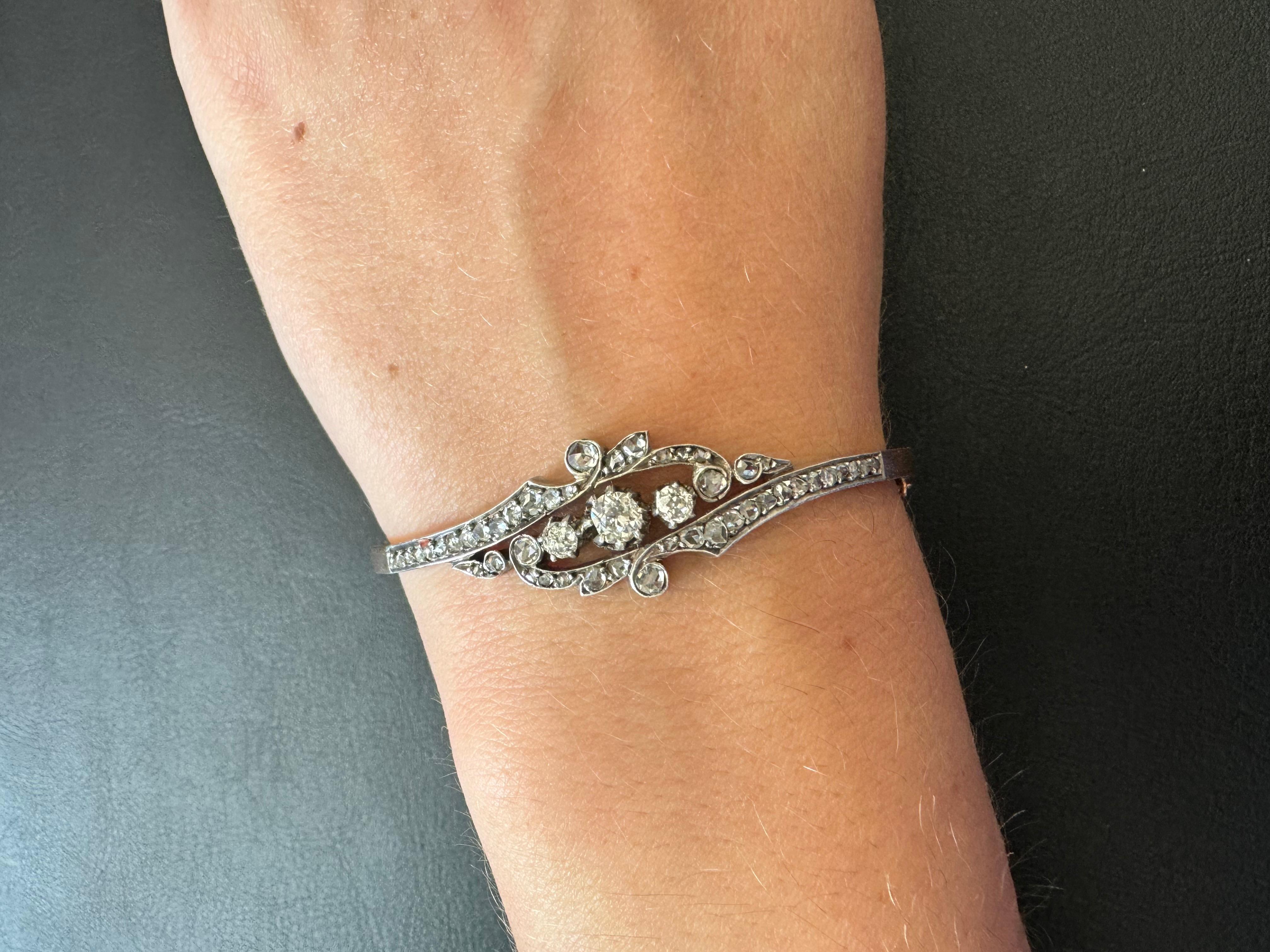 Old gold bracelet with 1.60ct diamonds, France, early 20th century For Sale 5
