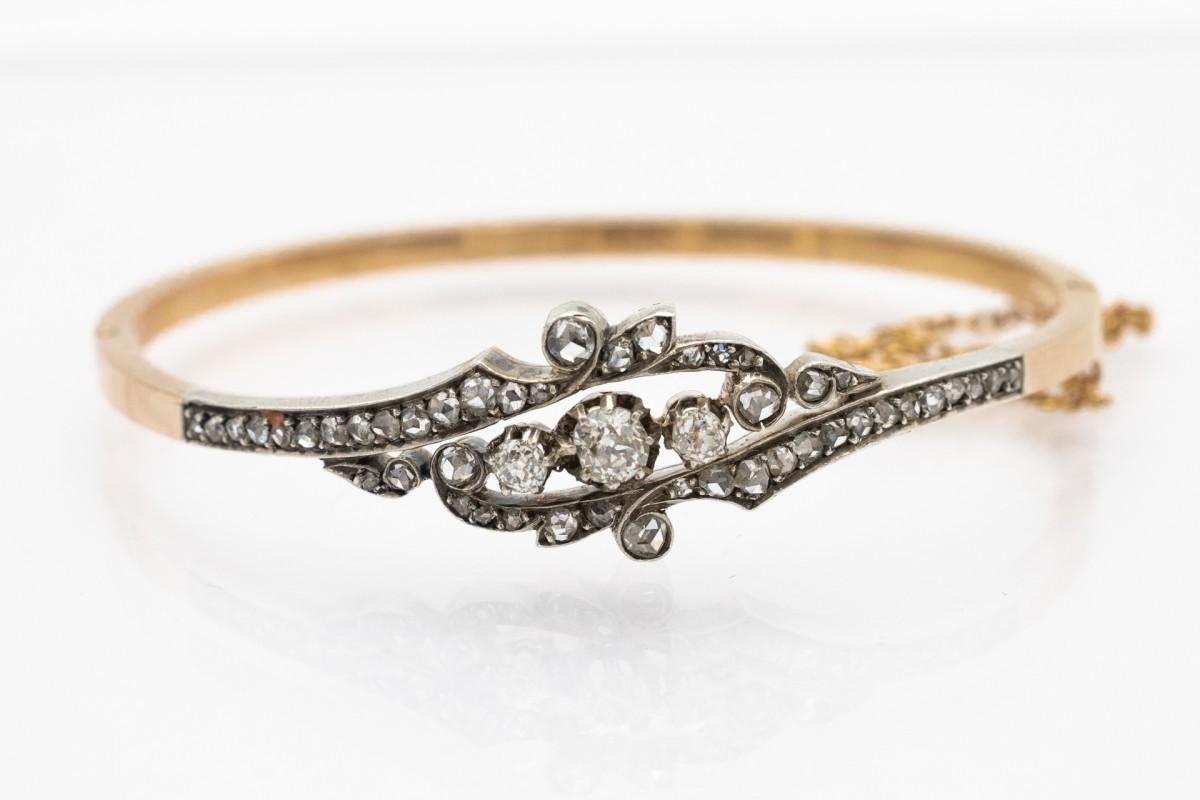 Old gold bracelet with 1.60ct diamonds, France, early 20th century For Sale 3