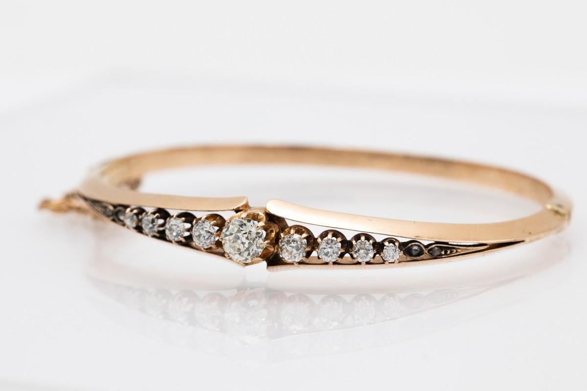 Bracelet en or ancien avec diamants d'un poids total de 1,53 carat Bon état - En vente à Chorzów, PL
