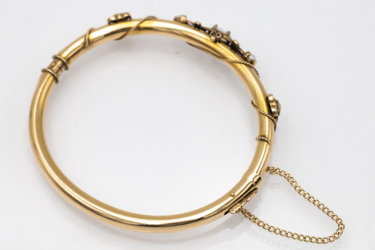 da uomo o donna Antico bracciale in oro con opali e perle, circa 1900. in vendita