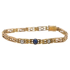 Brazalete de oro viejo con zafiro y perlas, Polonia, 1920-1940.