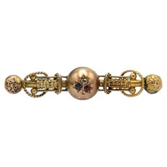 Antique Old gold brooch with diamond, ruby and sapphire, late 19th century