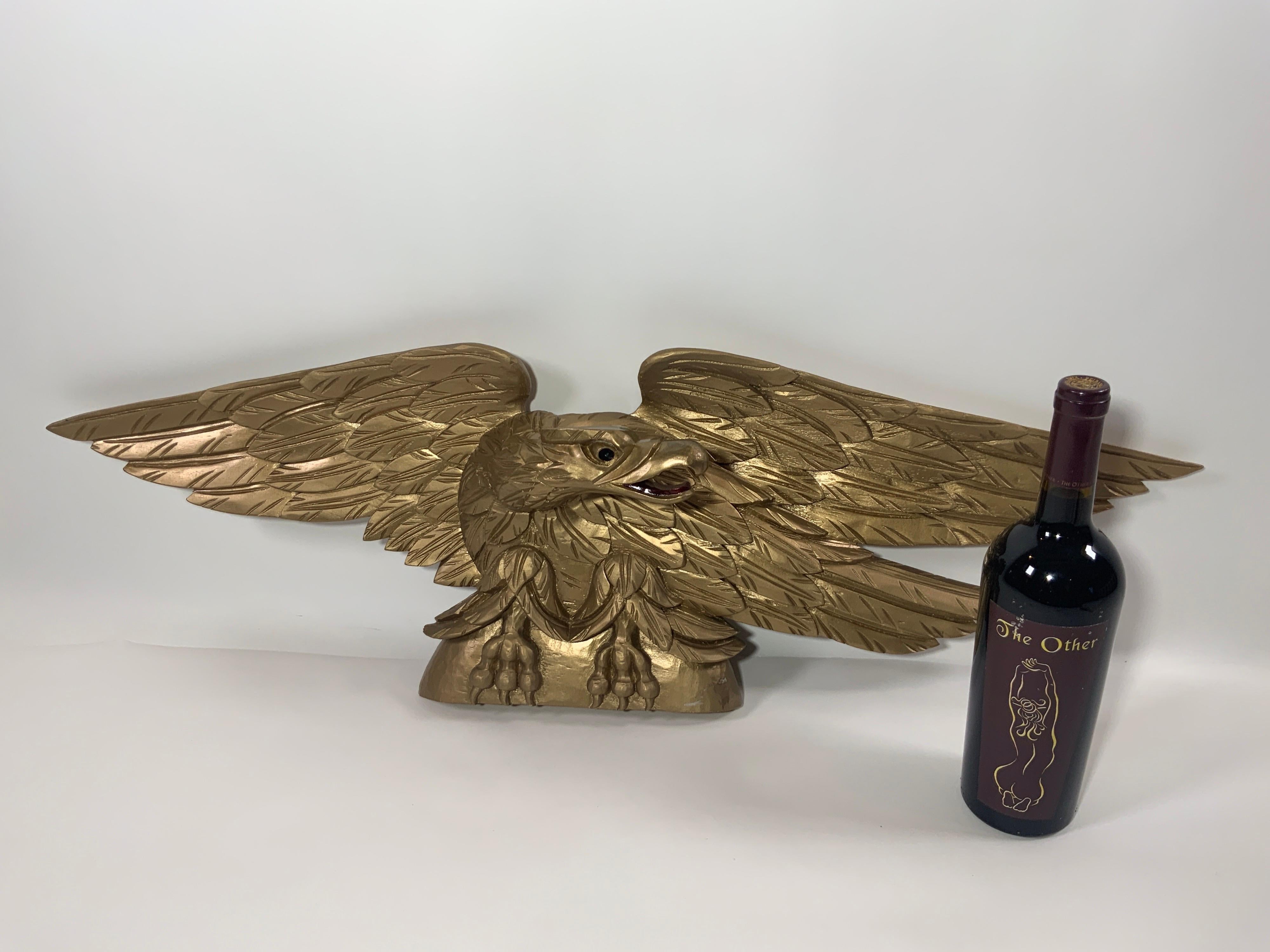 Old Gold Carved Wood American Eagle In Excellent Condition For Sale In Norwell, MA