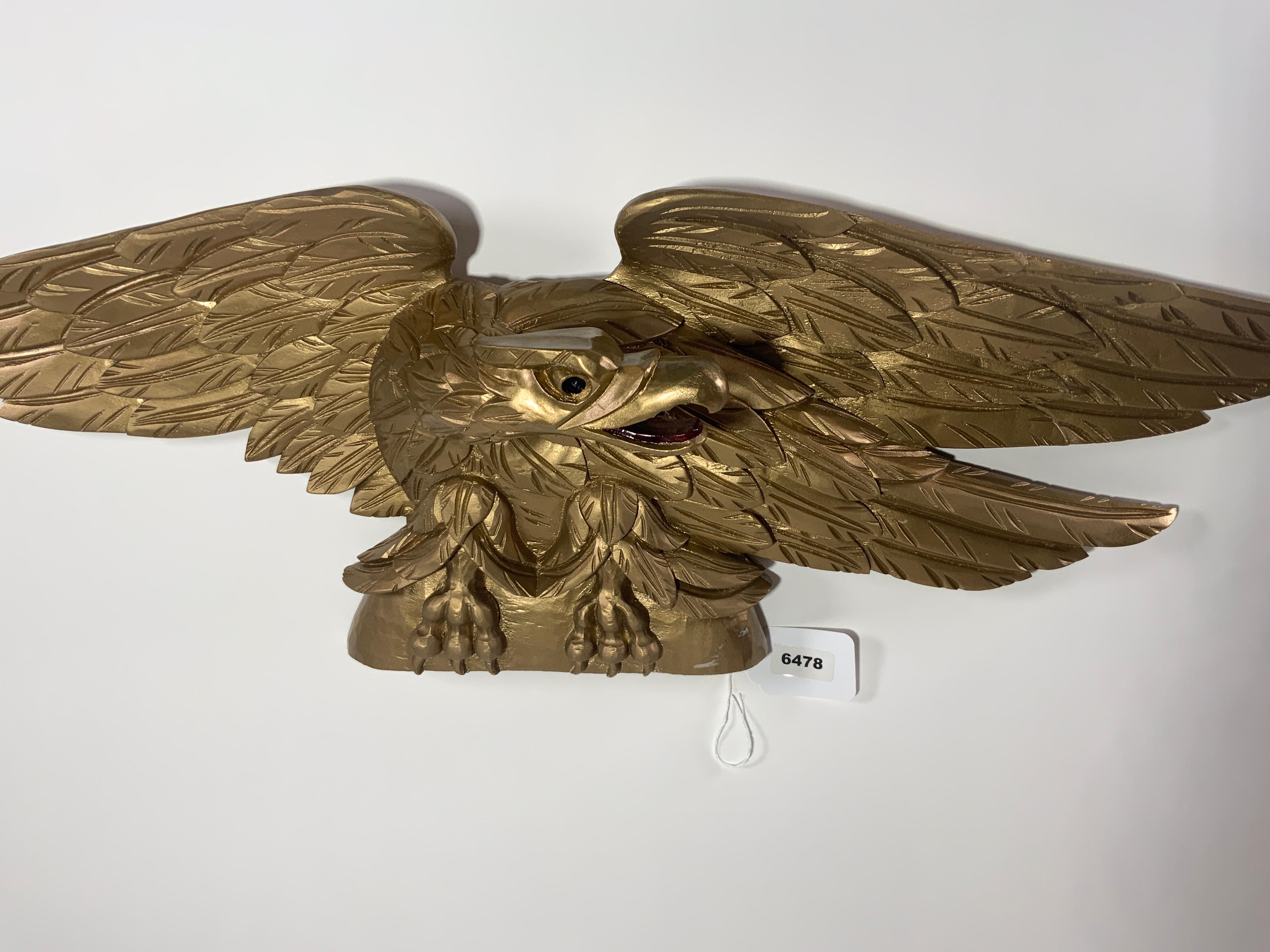 Contemporary Old Gold Carved Wood American Eagle For Sale