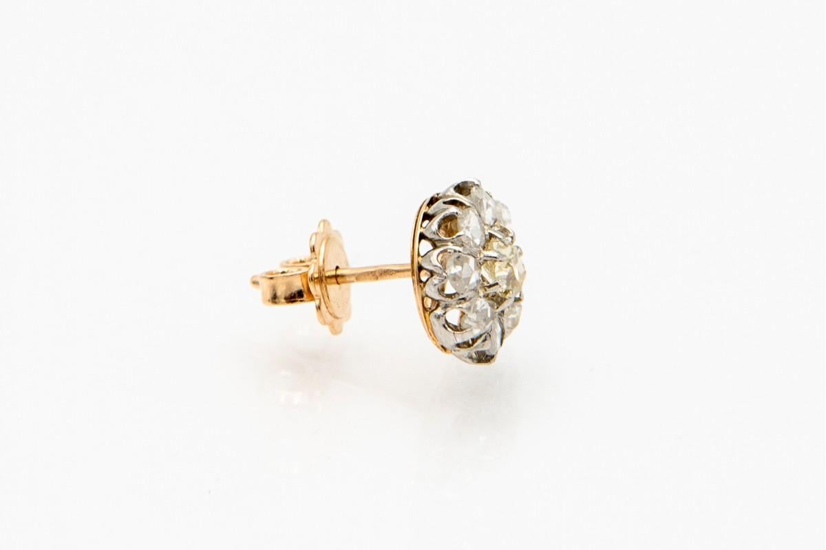 Orecchini in oro antico con diamanti da 1,20 carati ed elementi in platino, 1890 circa. In condizioni buone in vendita a Chorzów, PL