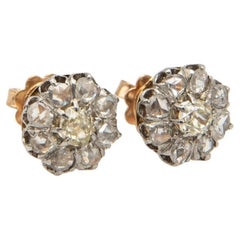 Ohrringe aus altem Gold mit 1,20 Karat Diamanten und Platinelementen, um 1890.