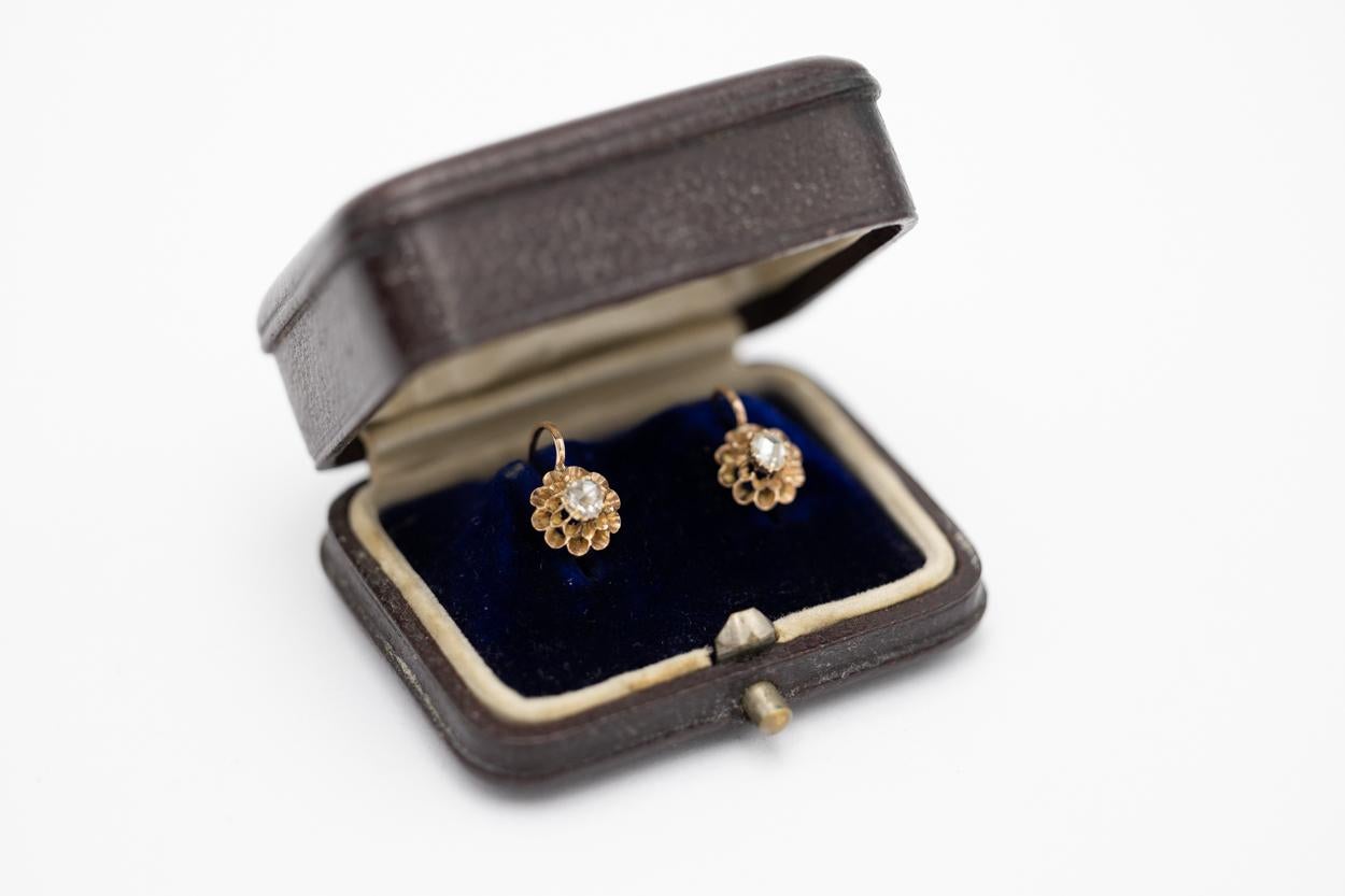Old gold earrings with diamonds and diamonds 0.45ct, Austria-Hungary, 1872-1922. For Sale 5
