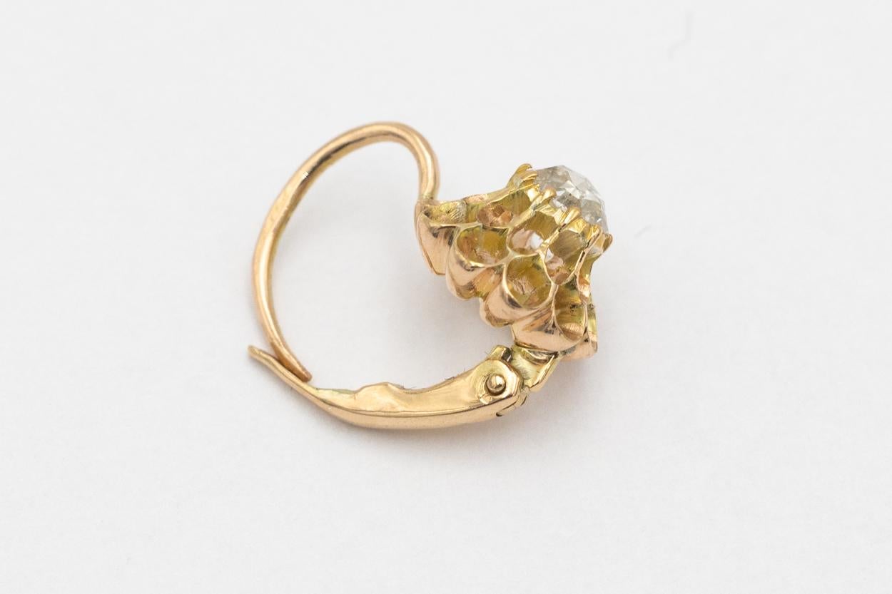 Boucles d'oreilles en or ancien avec diamants et diamants 0,45 carat, Autriche-Hongrie, 1872-1922. Bon état - En vente à Chorzów, PL