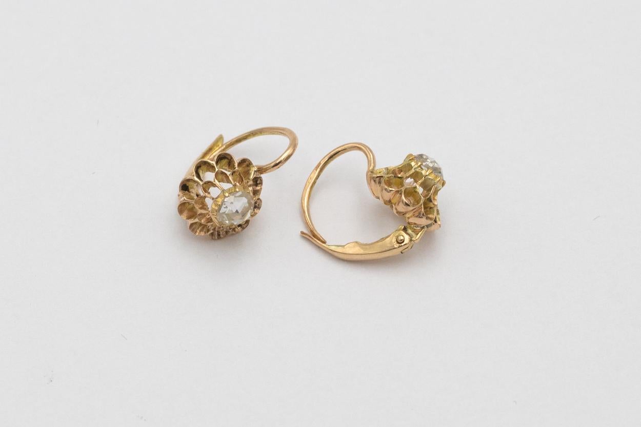 Women's or Men's Old gold earrings with diamonds and diamonds 0.45ct, Austria-Hungary, 1872-1922. For Sale