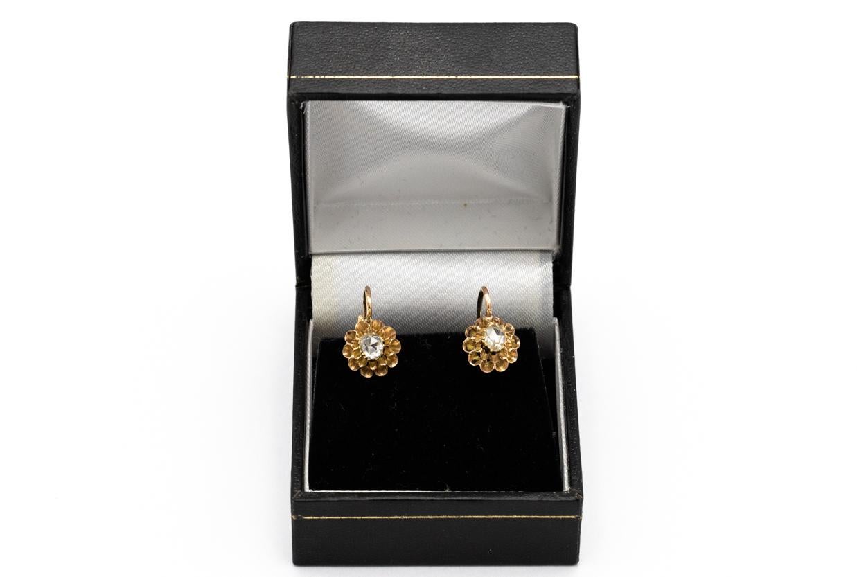 Old gold earrings with diamonds and diamonds 0.45ct, Austria-Hungary, 1872-1922. For Sale 1