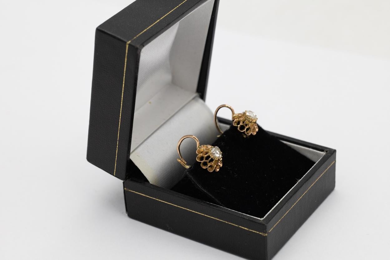Boucles d'oreilles en or ancien avec diamants et diamants 0,45 carat, Autriche-Hongrie, 1872-1922. en vente 2