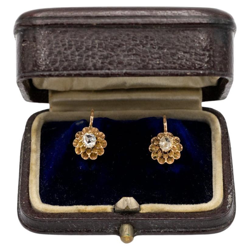 Old gold earrings with diamonds and diamonds 0.45ct, Austria-Hungary, 1872-1922. For Sale