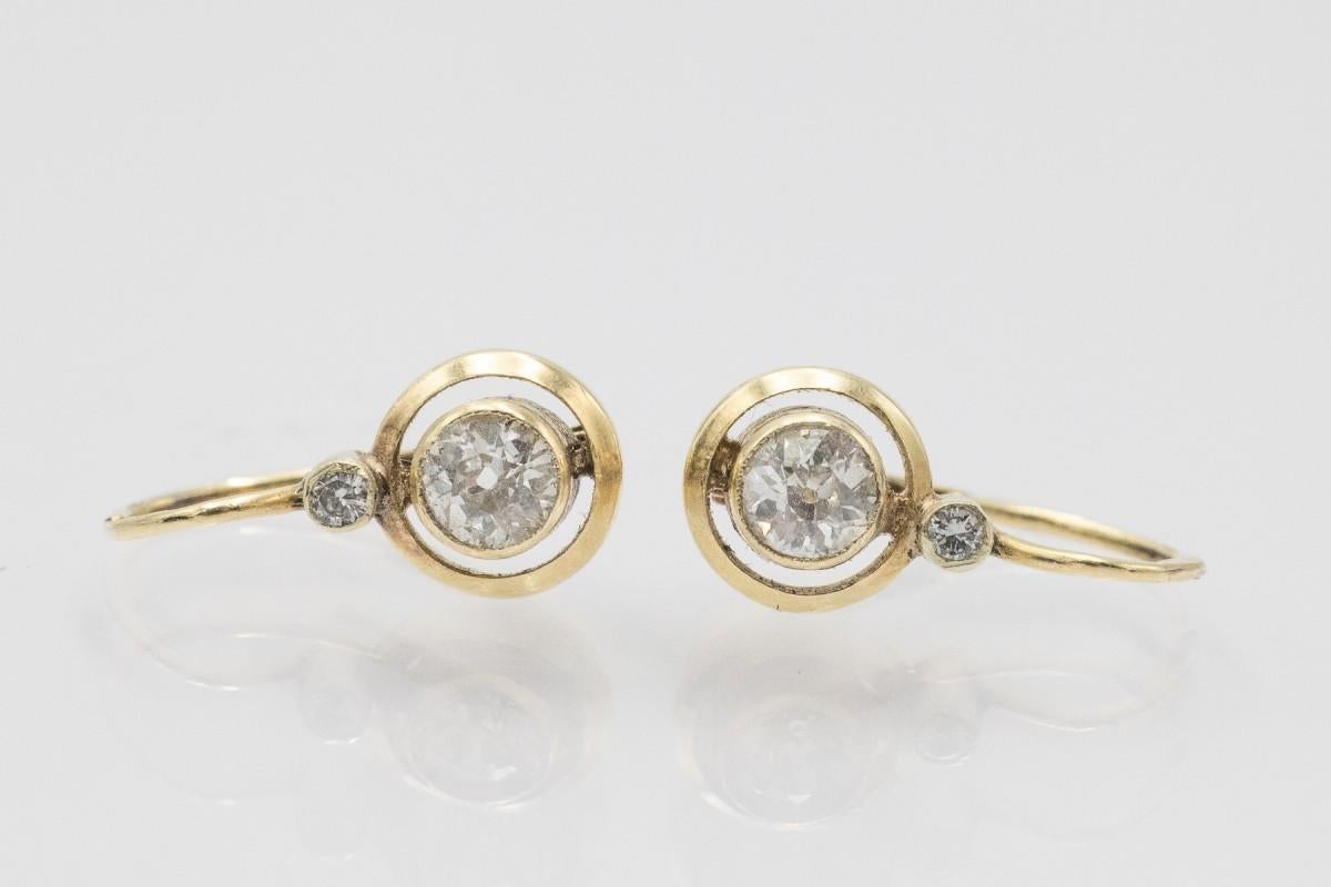 Altgold-Ohrringe mit Diamanten, Österreich-Ungarn, Anfang 20. im Angebot 4