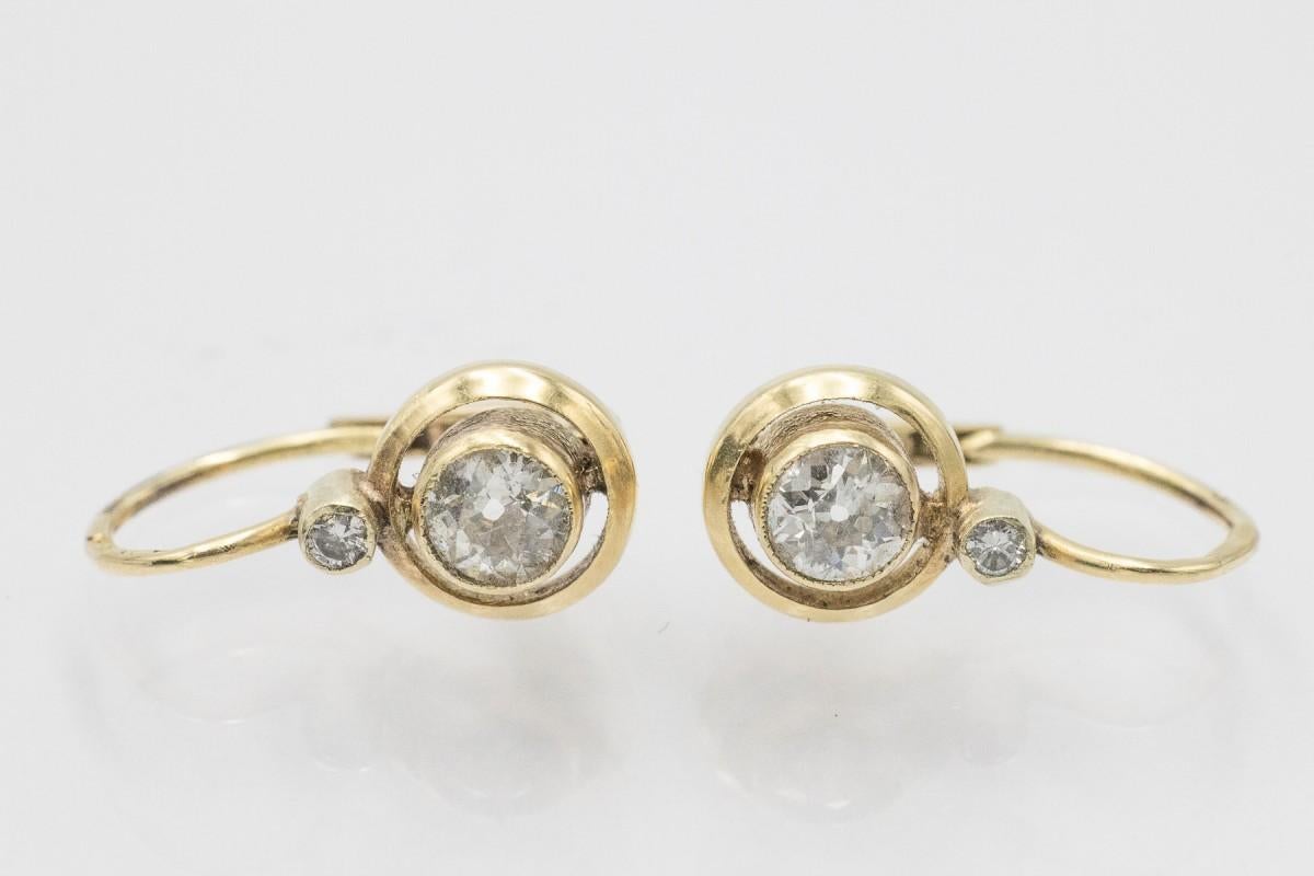 Altgold-Ohrringe mit Diamanten, Österreich-Ungarn, Anfang 20. im Zustand „Gut“ im Angebot in Chorzów, PL