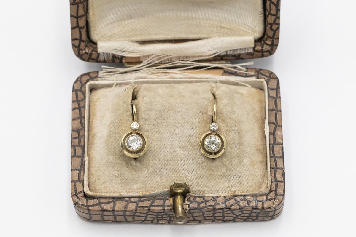 Altgold-Ohrringe mit Diamanten, Österreich-Ungarn, Anfang 20. im Angebot 2
