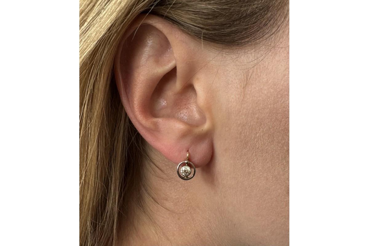 Art Deco Old gold earrings with diamonds, early 20th century. For Sale