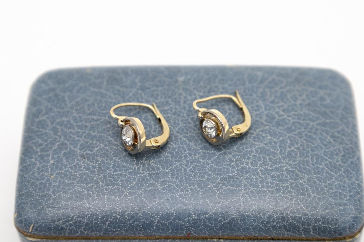 Old European Cut Old gold earrings with diamonds, early 20th century. For Sale