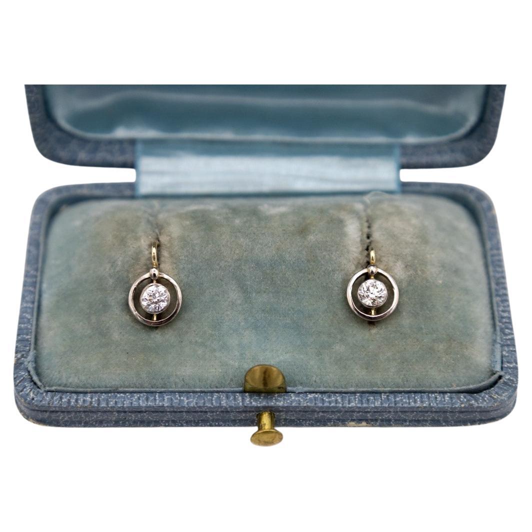 Old gold earrings with diamonds, early 20th century. For Sale