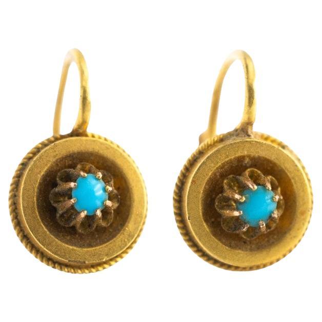 Boucles d'oreilles en or ancien avec turquoises, Autriche-Hongrie, 1872-1922. en vente