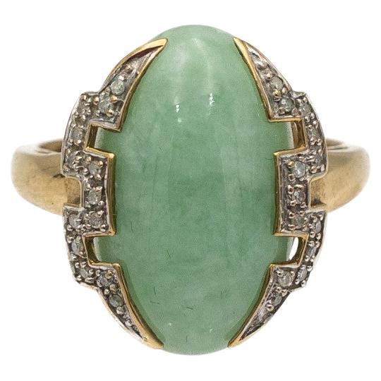 Anello in oro antico con giada e diamanti in stile Art Deco. in vendita