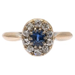 Old gold ring with sapphire and diamonds, mid-20th century