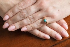 Antiker Goldring mit Türkis und Diamanten im Altschliff, Anfang des 20. Jahrhunderts