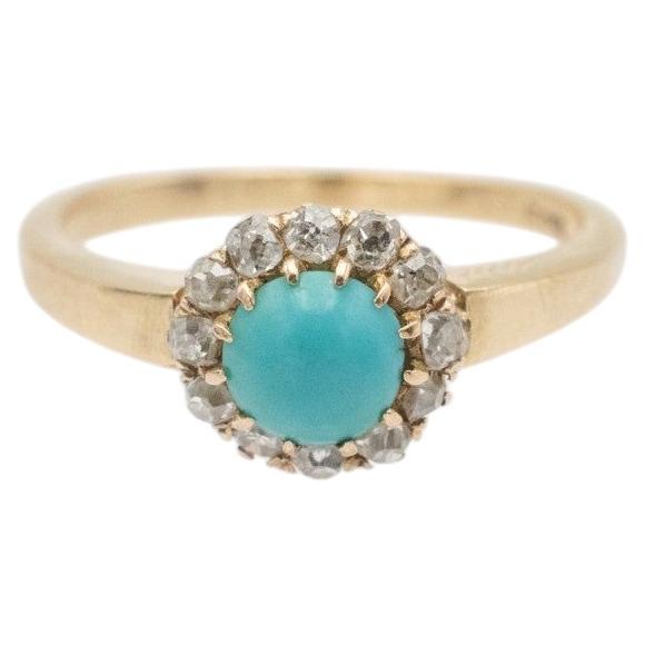 Old gold ring with turquoise and old-cut diamonds, early 20th century