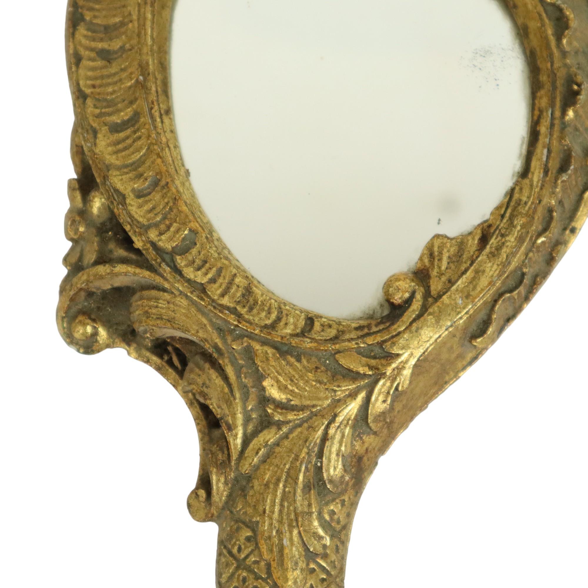 European Old Golden Hand Mirror Make Up Mirror Classic Baroque Style For Sale