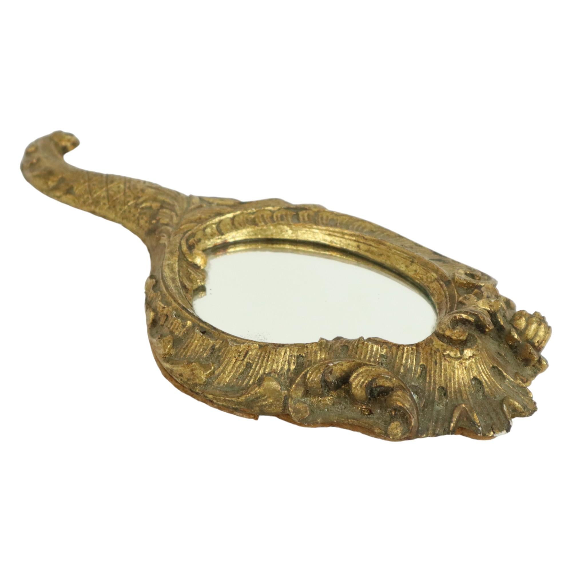 Resin Old Golden Hand Mirror Make Up Mirror Classic Baroque Style For Sale