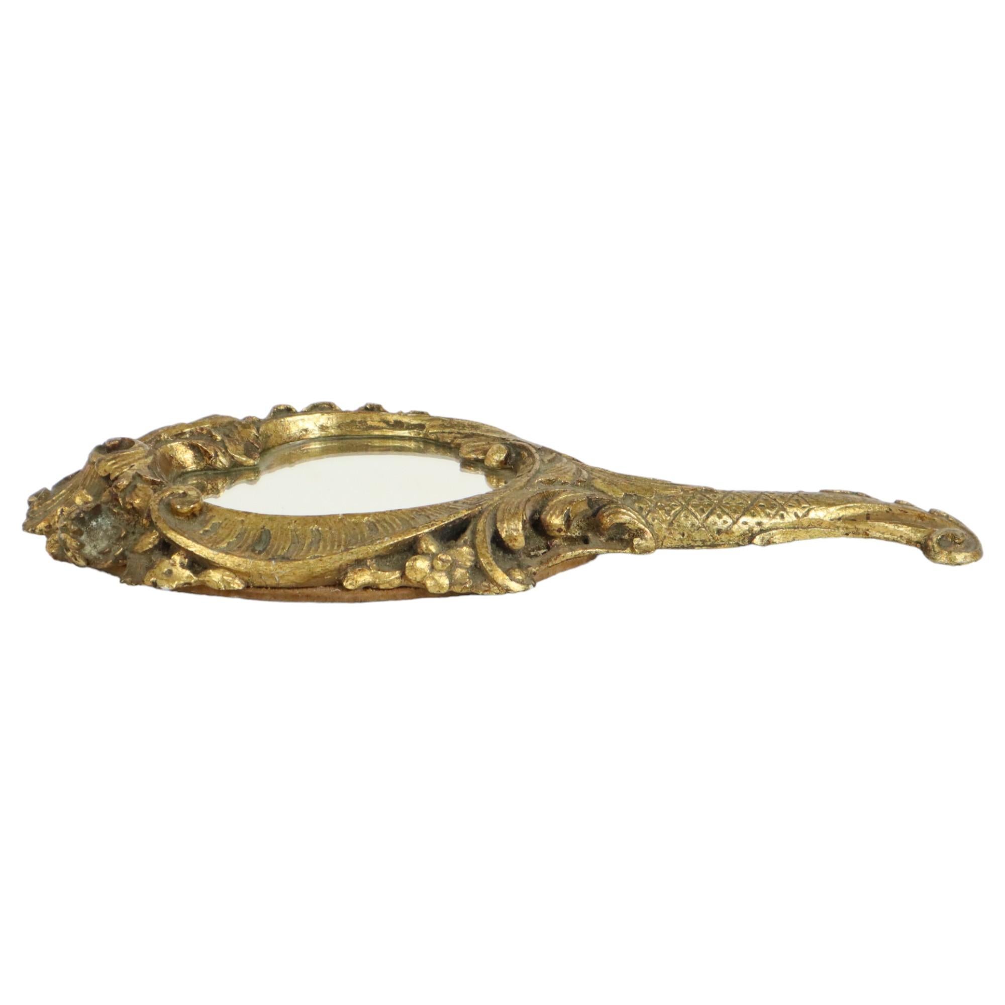 Old Golden Hand Mirror Make Up Mirror Classic Baroque Style For Sale 3