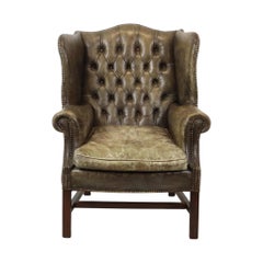 Old Green Chesterfield Armchair Wingchair