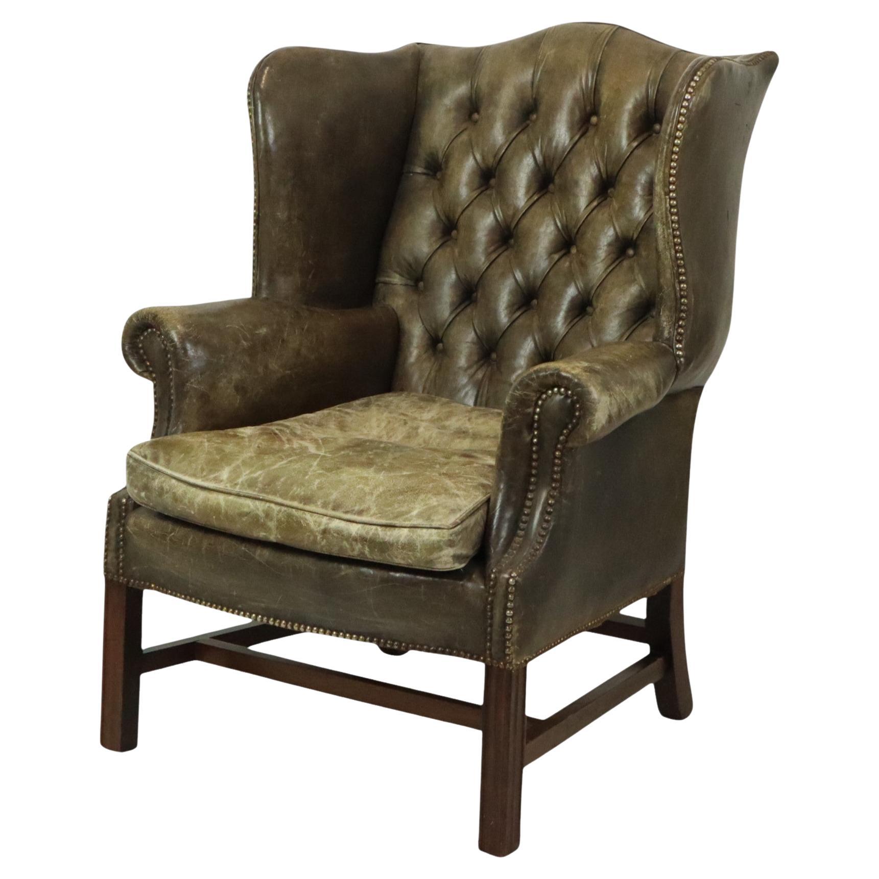 Old Green Chesterfield Sessel Ohrensessel