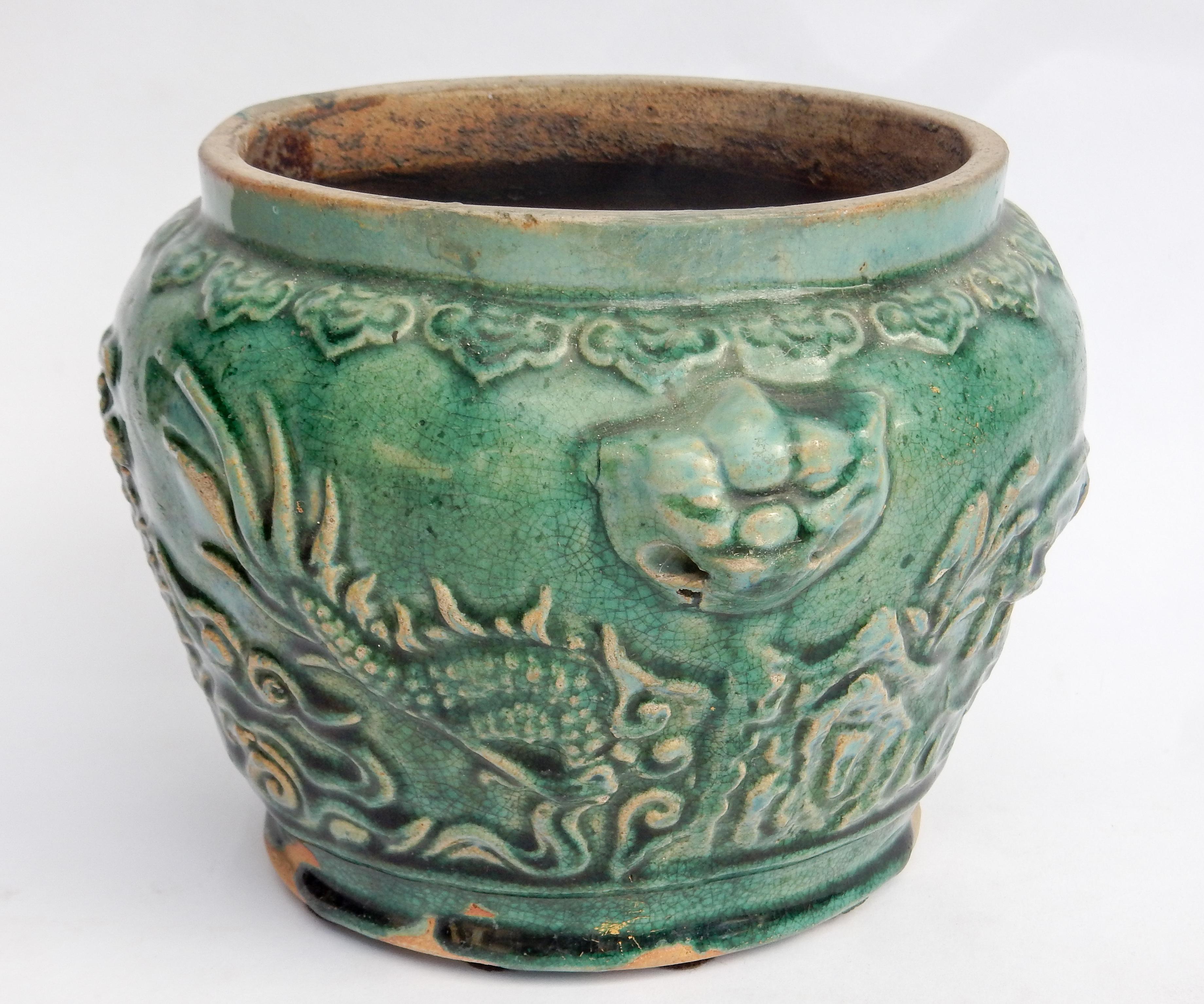 Hand-Crafted Old Green Glazed Pot from Southern Thailand, Found in Java, Late 19th Century