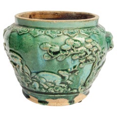 Old Green glasierter Topf aus Südostasien, gefunden in Java, Ende des 19. Jahrhunderts