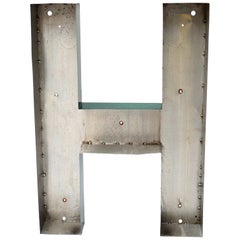 Vintage Old Green Letter H of Signboard Made of Zinc, France, circa 1960-1969