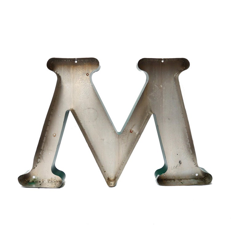 Old Green Letter M of Signboard Made of Zinc For Sale at 1stDibs