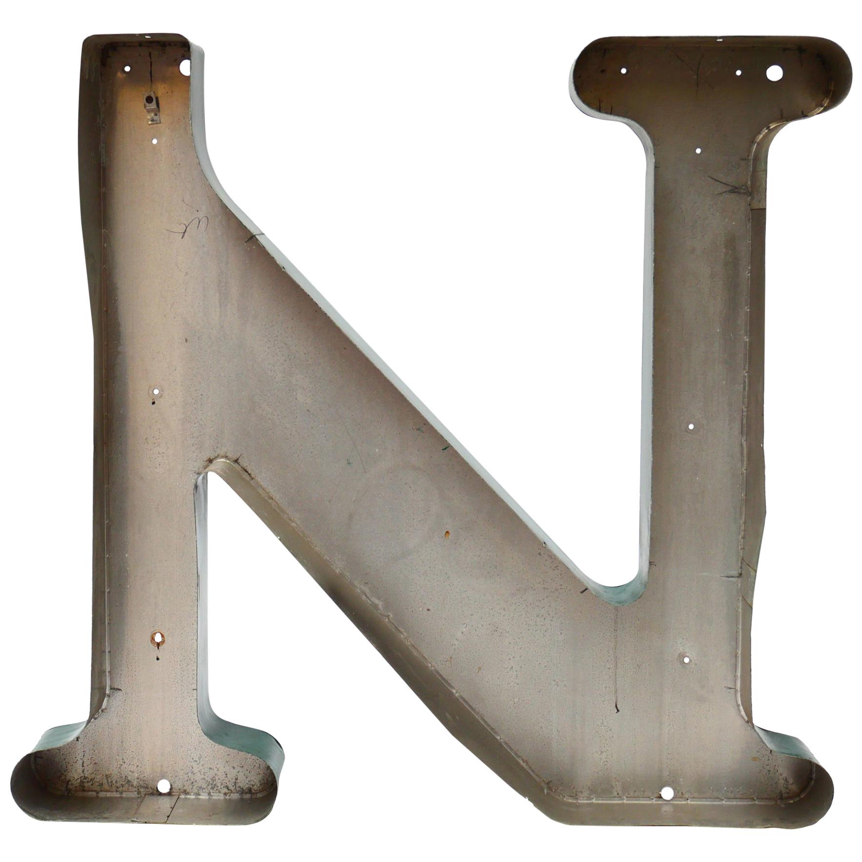 Old Green Letter N of Signboard Made of Zinc, France, circa 1960-1969 For Sale