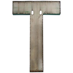 Old Green Letter T of Signboard Made of Zinc, France, circa 1960-1969