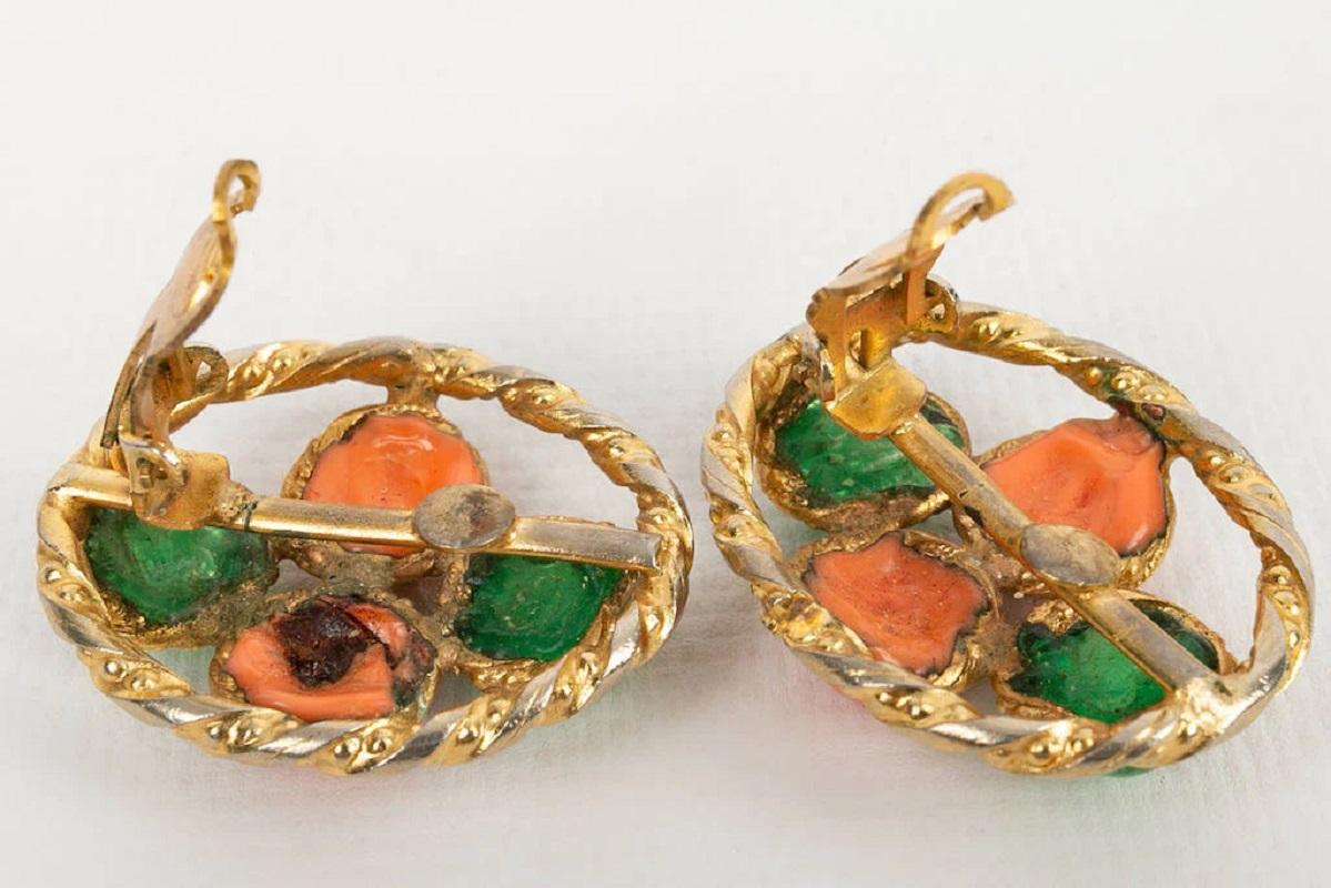Old Gripoix Earrings in Gold Metal and Glass Paste For Sale 1