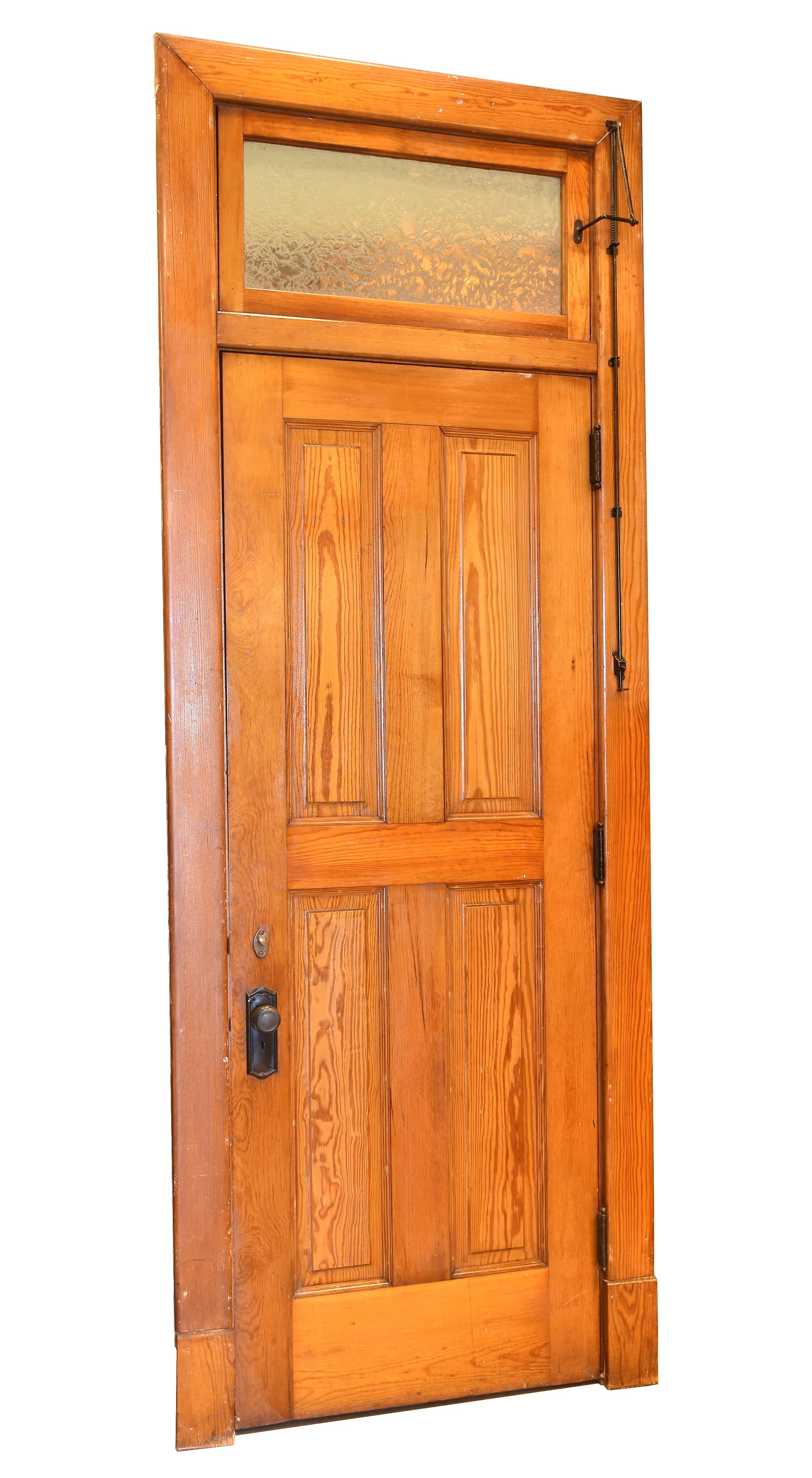 Early 20th Century Old Growth Douglas Fir 4 Panel Transom Door with Transom