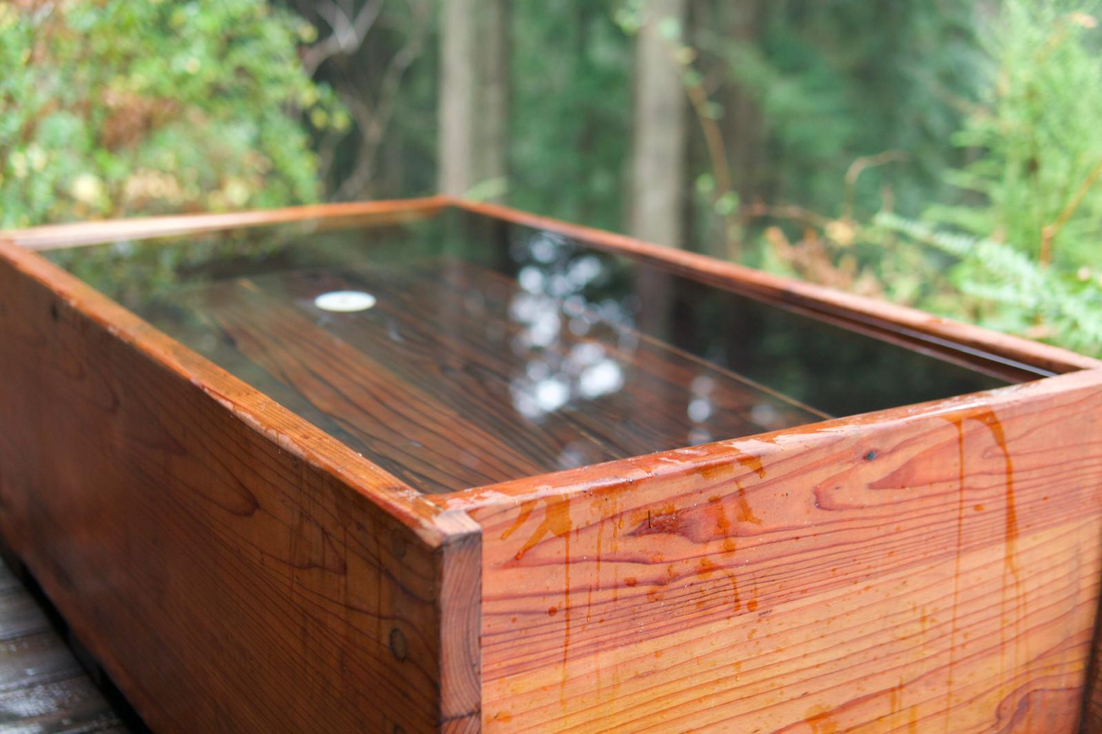Old growth Ofuro soaking tub by Andrew Brant, California, USA, 2021

This Ofuro tub is made to order and can be used indoors so as outdoors.
Made out of beautiful old growth redwood and all made by hand by the artist.
A perfect mix of American