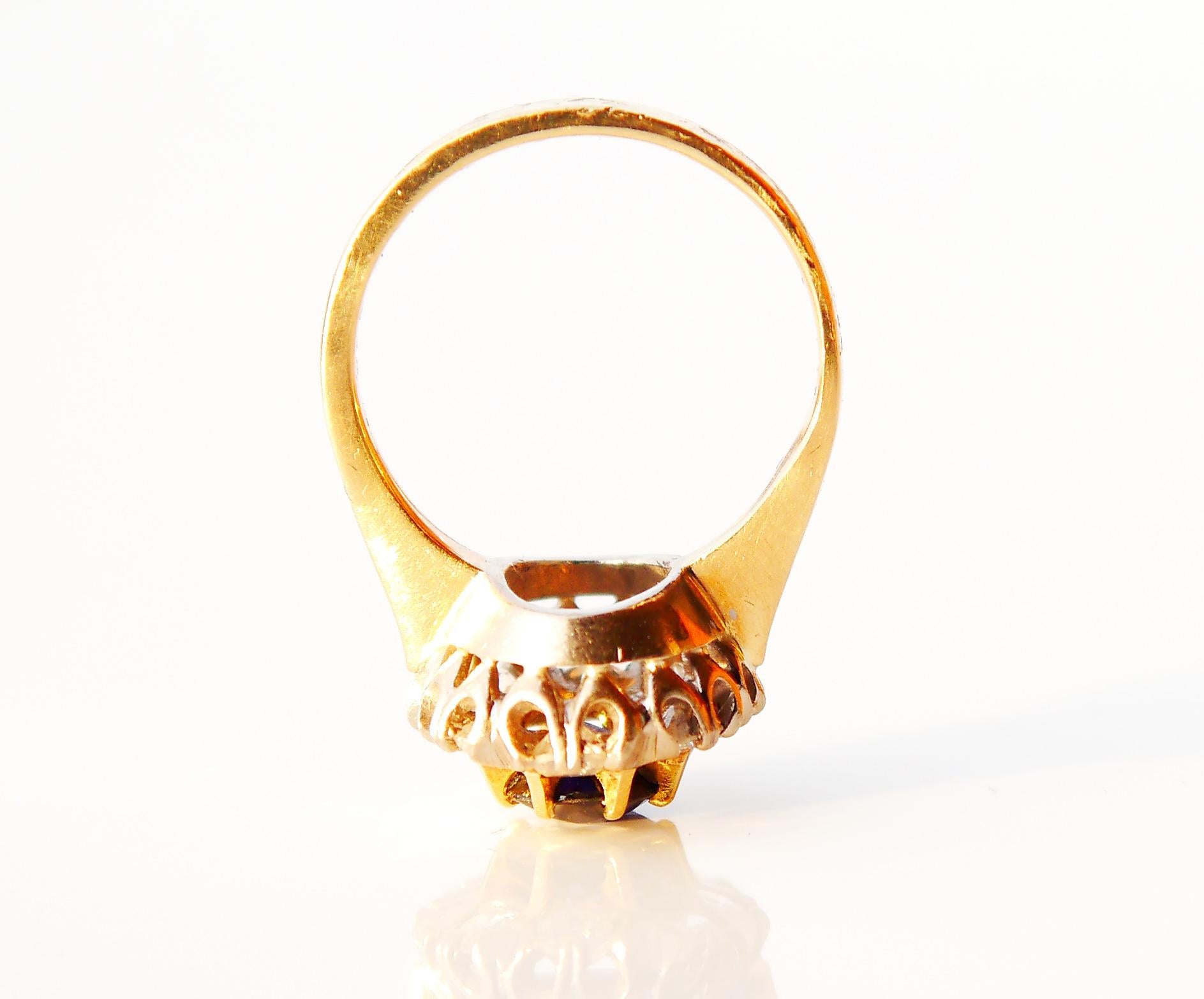 Old Halo Ring natural 1.25ct Sapphire 1ctw Diamonds solid 18K Gold Ø4.5US /5gr. For Sale 1
